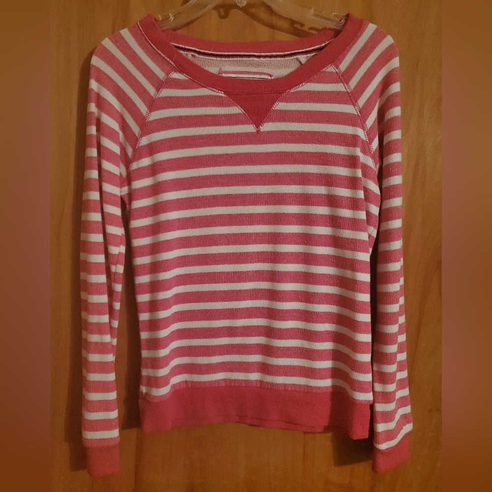 Classic Pink and White Striped Crewneck Sweater